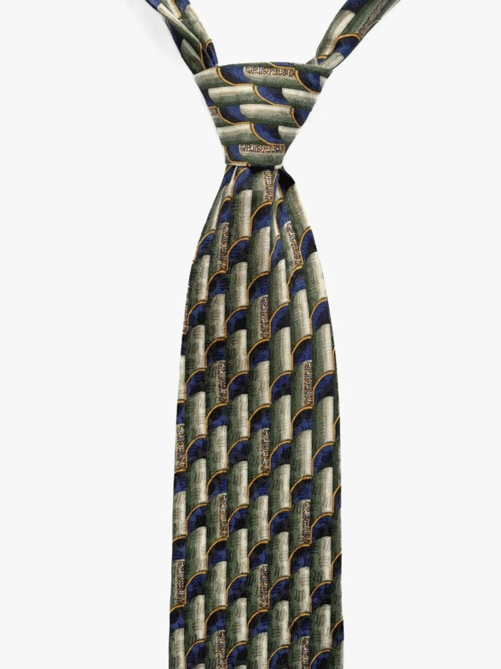 ERMENEGILDO ZEGNA Men's 100% Silk Necktie ITALY Luxury Geometric Blue/Green NWOT